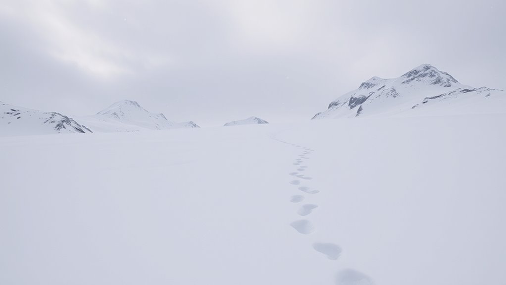 snow obscures footprints trails