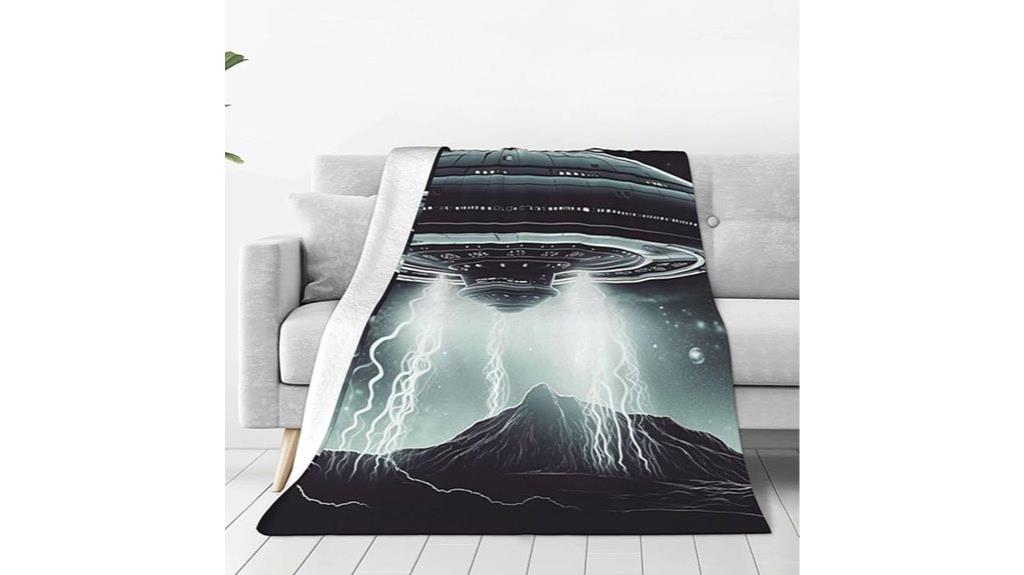 alien spaceship themed flannel blanket