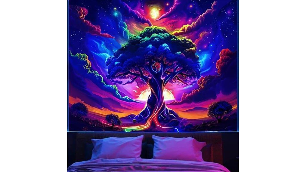 blacklight tree tapestry decor