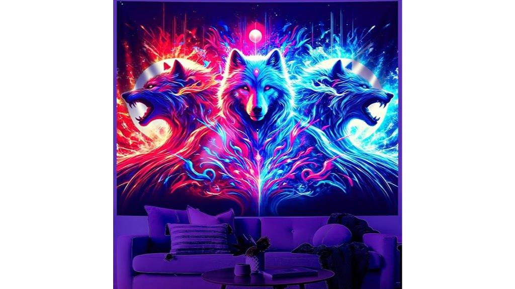 glow in dark wolf tapestry