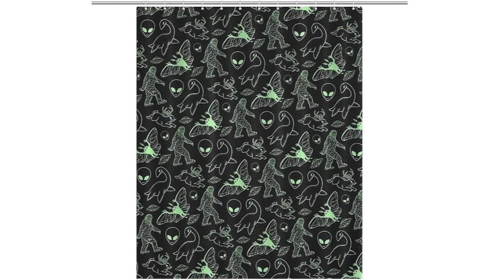 green cryptid shower curtain