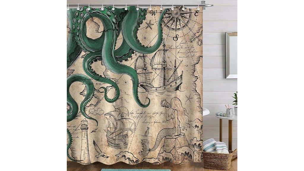 green nautical octopus curtain