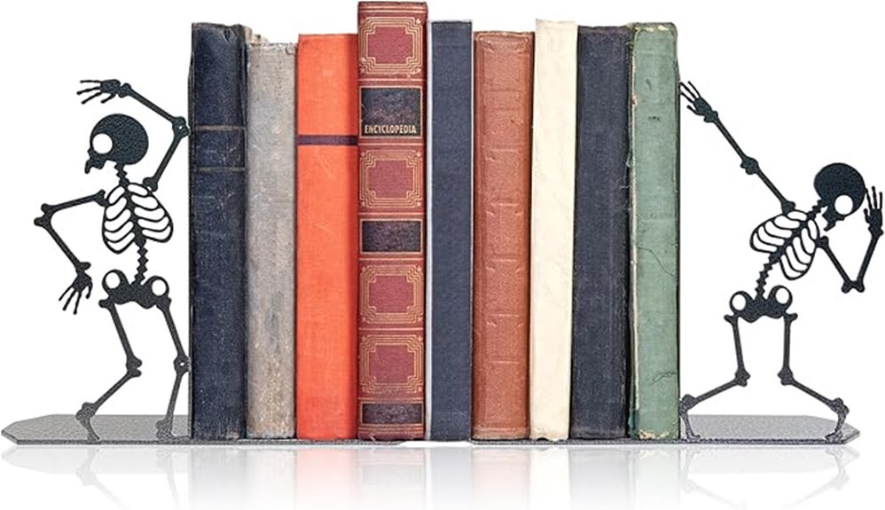 metal skeleton skull bookends