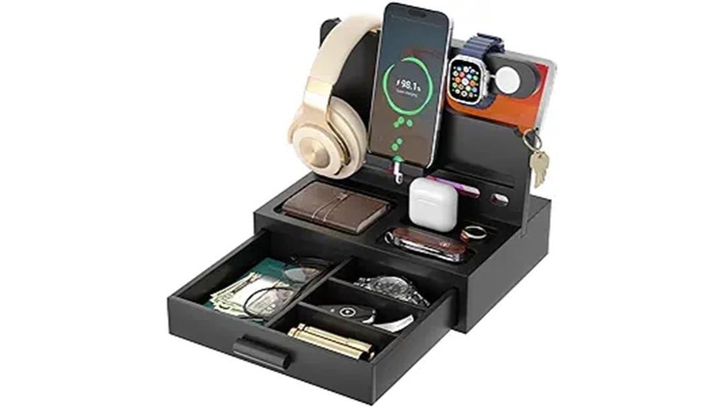 wooden phone charging organizer