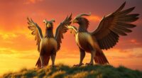 mythical gold guarding griffins