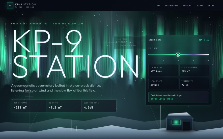 KP-9 Station — Arctic Geomagnetic Observatory — Procedural Noise Aurora (FABLE/175, room 26)